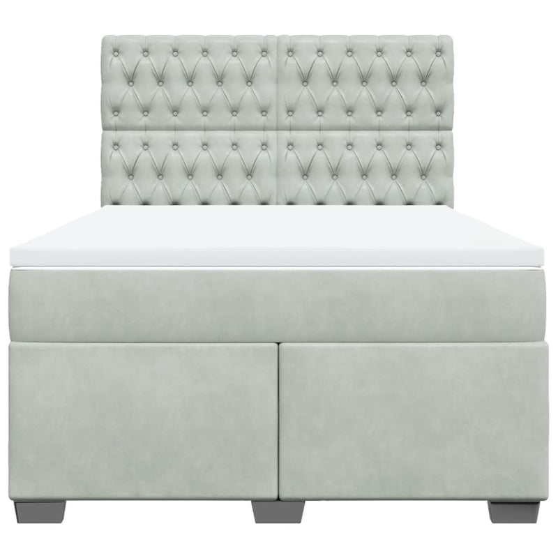 Pat box spring cu saltea, gri deschis, 160x200 cm, catifea