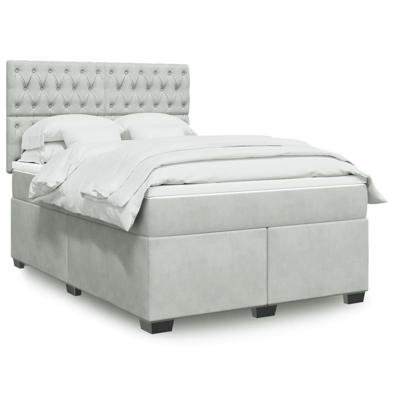 Pat box spring cu saltea, gri deschis, 160x200 cm, catifea
