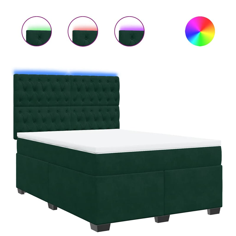 Pat box spring cu saltea, verde închis, 160x200 cm, catifea