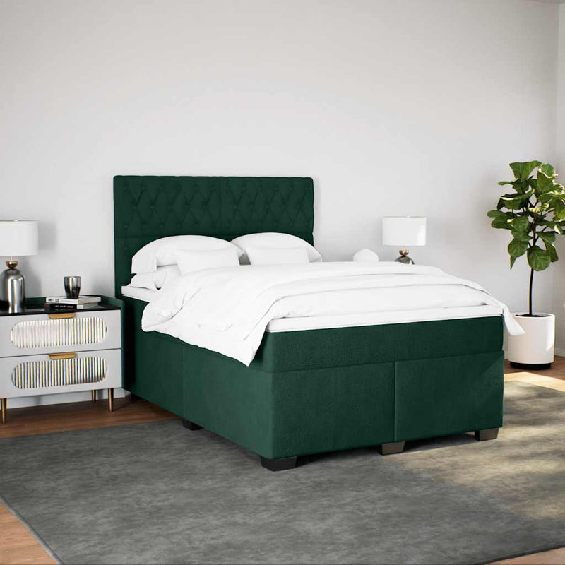 Pat box spring cu saltea, verde închis, 160x200 cm, catifea