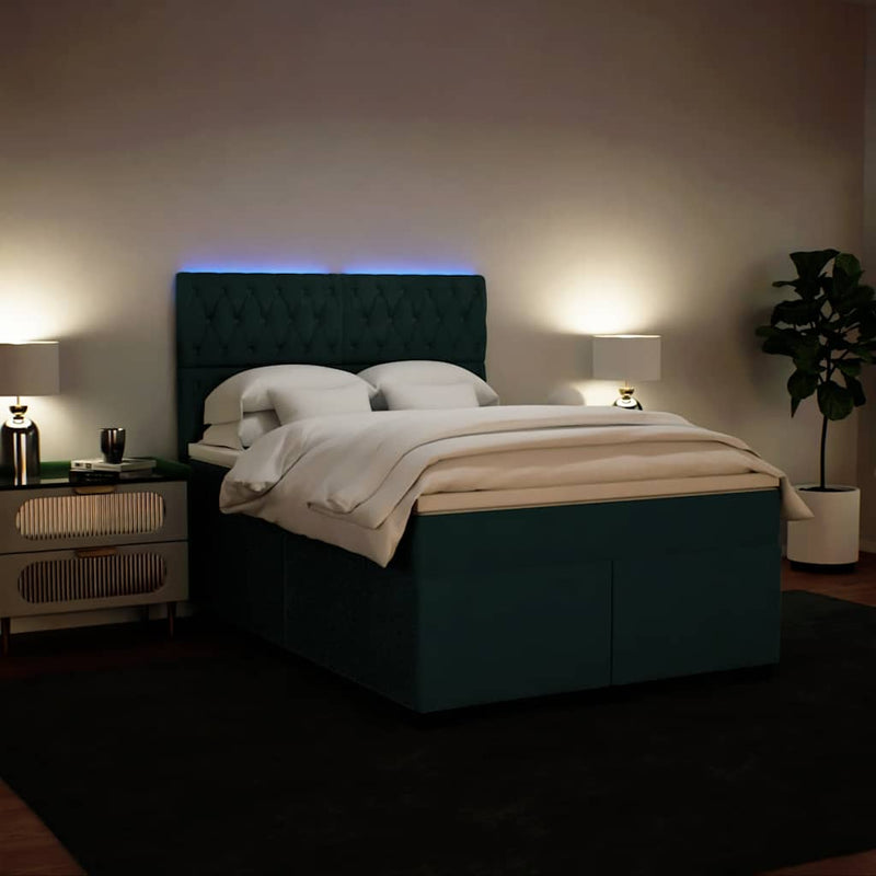 Pat box spring cu saltea, verde închis, 160x200 cm, catifea