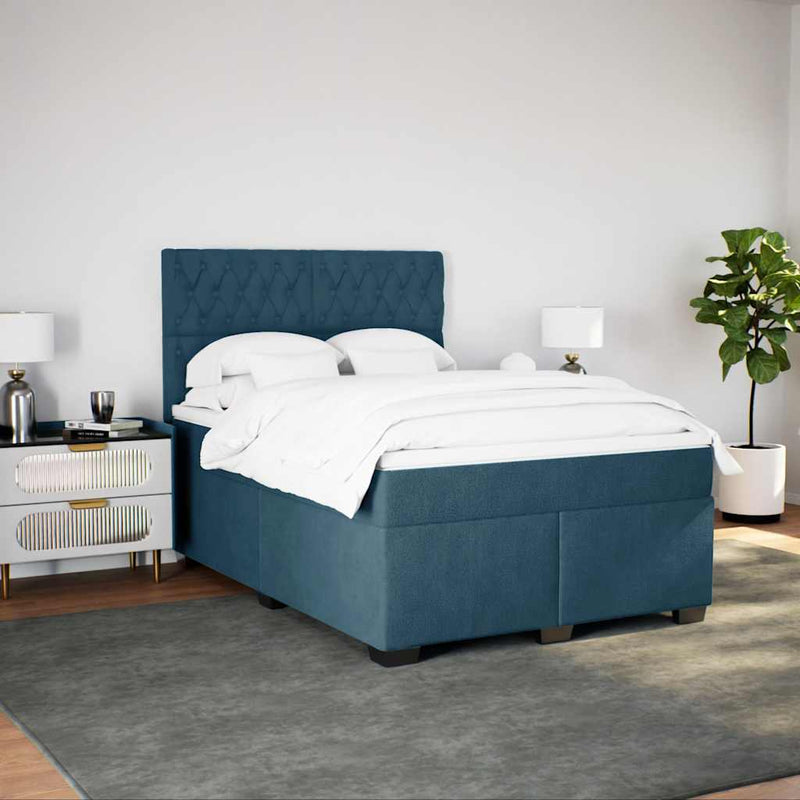 Pat box spring cu saltea, albastru, 160x200 cm, catifea