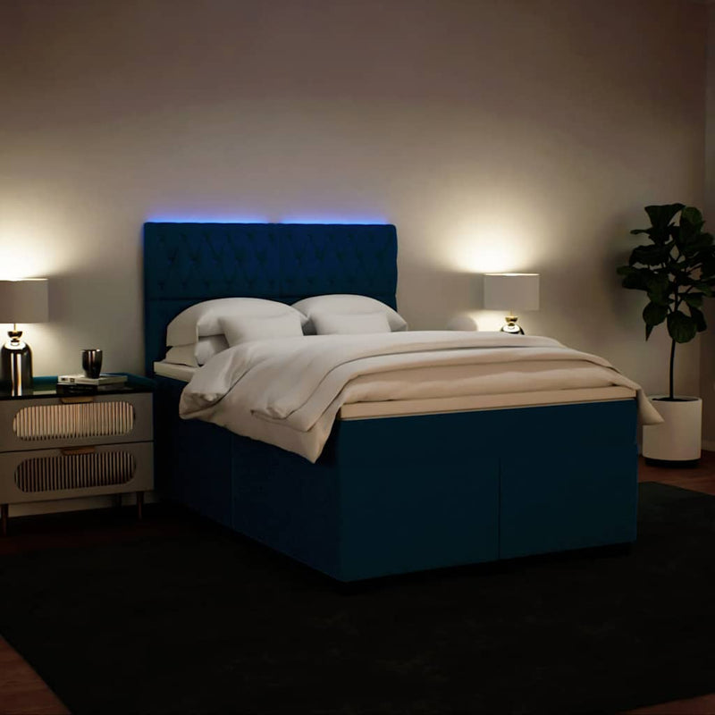 Pat box spring cu saltea, albastru, 160x200 cm, catifea
