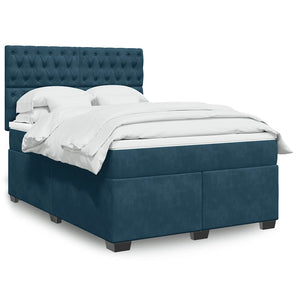 Pat box spring cu saltea, albastru, 160x200 cm, catifea