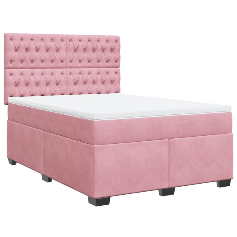 Pat box spring cu saltea, roz, 160x200 cm, catifea