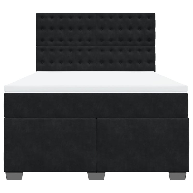 Pat box spring cu saltea, negru, 160x200 cm, catifea