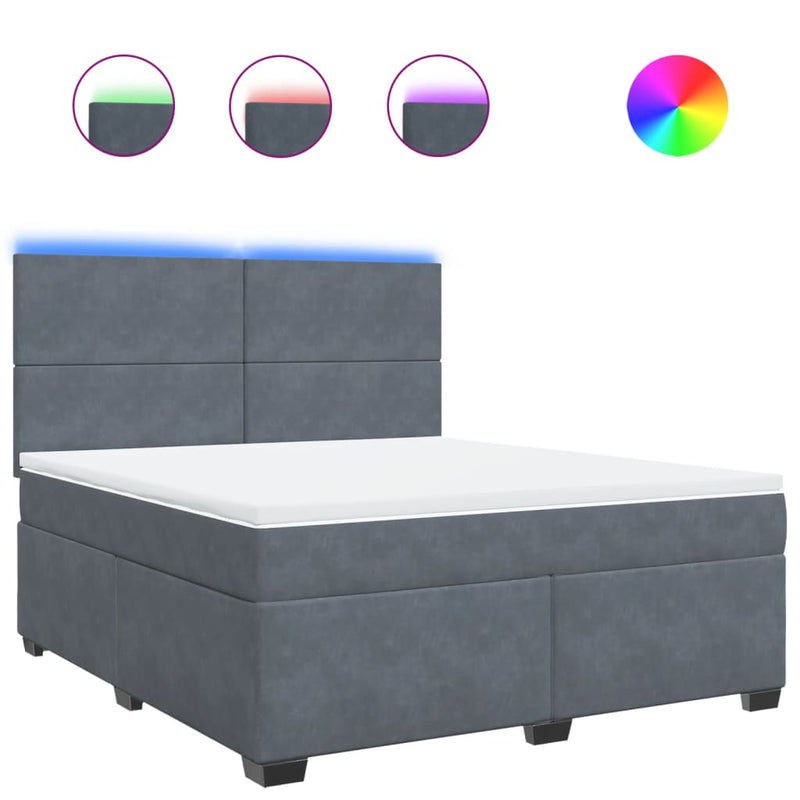 Pat box spring cu saltea, gri închis, 180x200 cm, catifea
