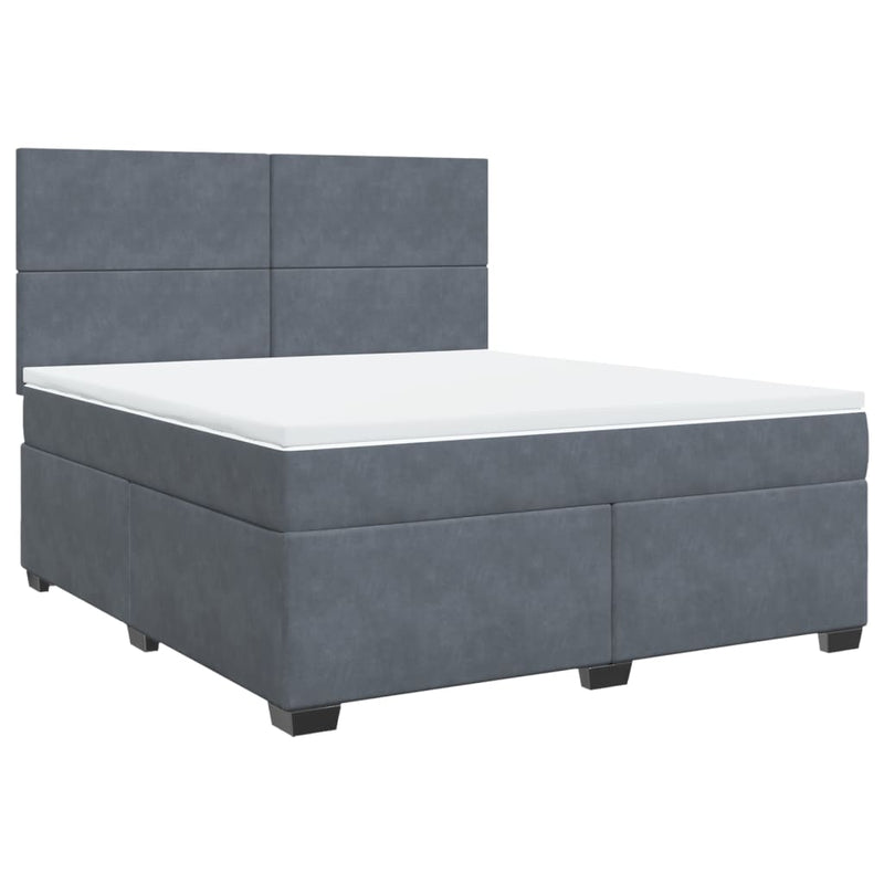 Pat box spring cu saltea, gri închis, 180x200 cm, catifea