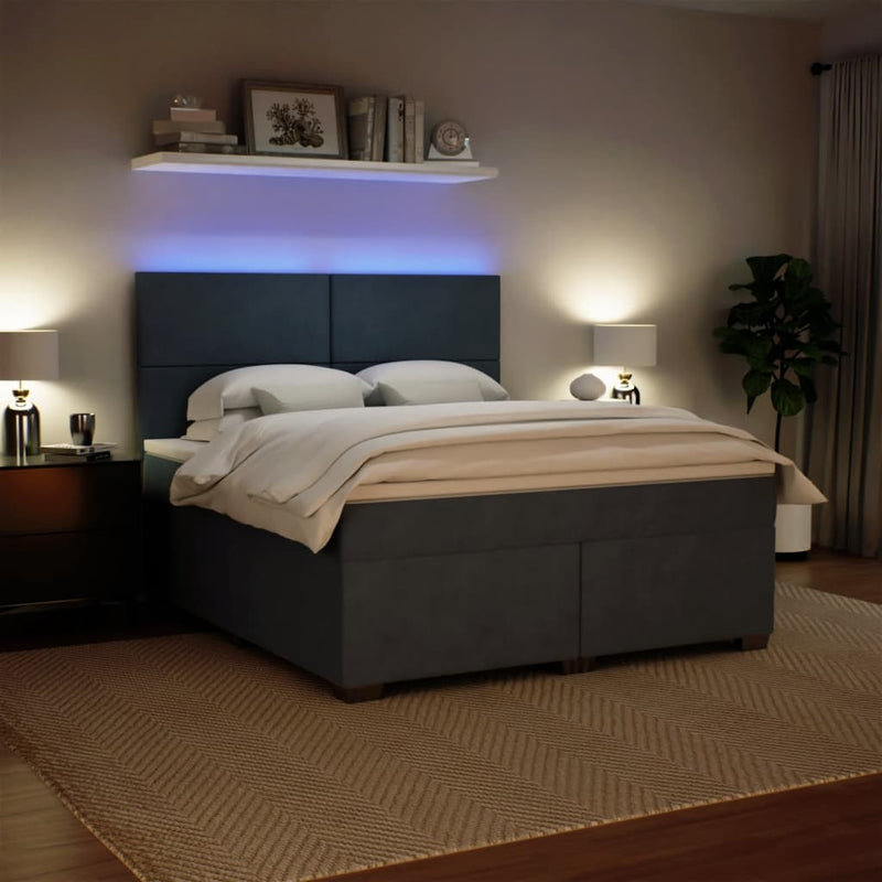 Pat box spring cu saltea, gri închis, 180x200 cm, catifea