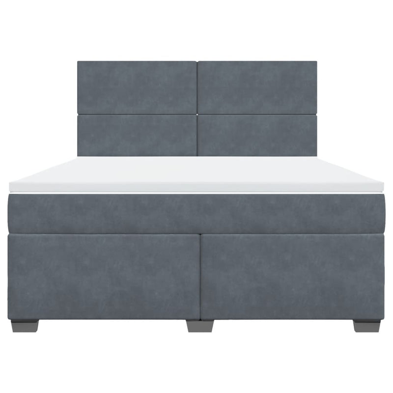 Pat box spring cu saltea, gri închis, 180x200 cm, catifea
