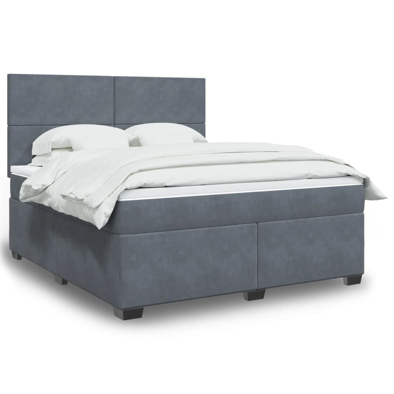 Pat box spring cu saltea, gri închis, 180x200 cm, catifea