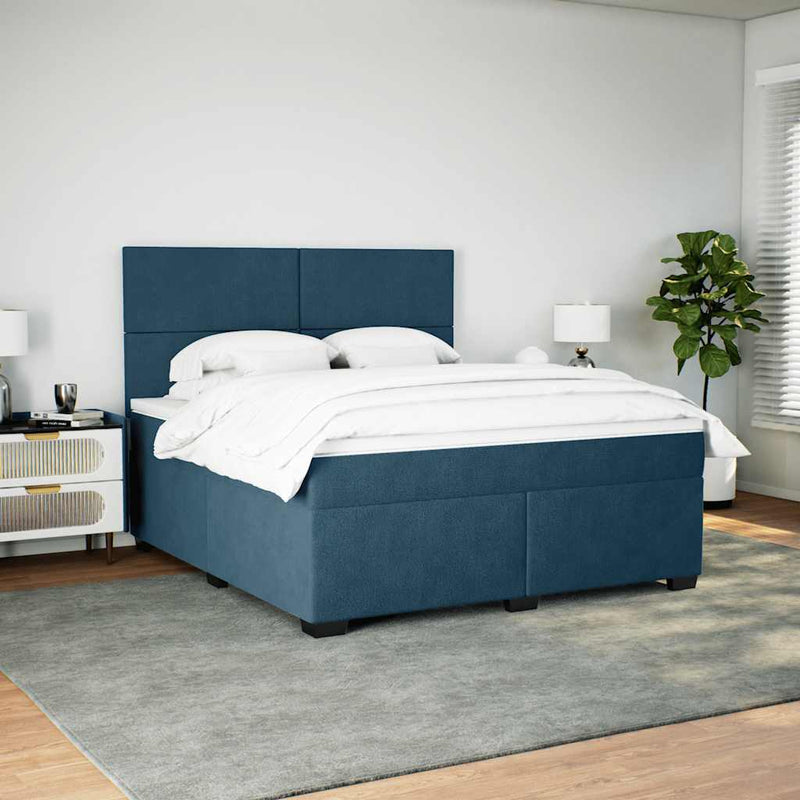 Pat box spring cu saltea, albastru, 180x200 cm, catifea