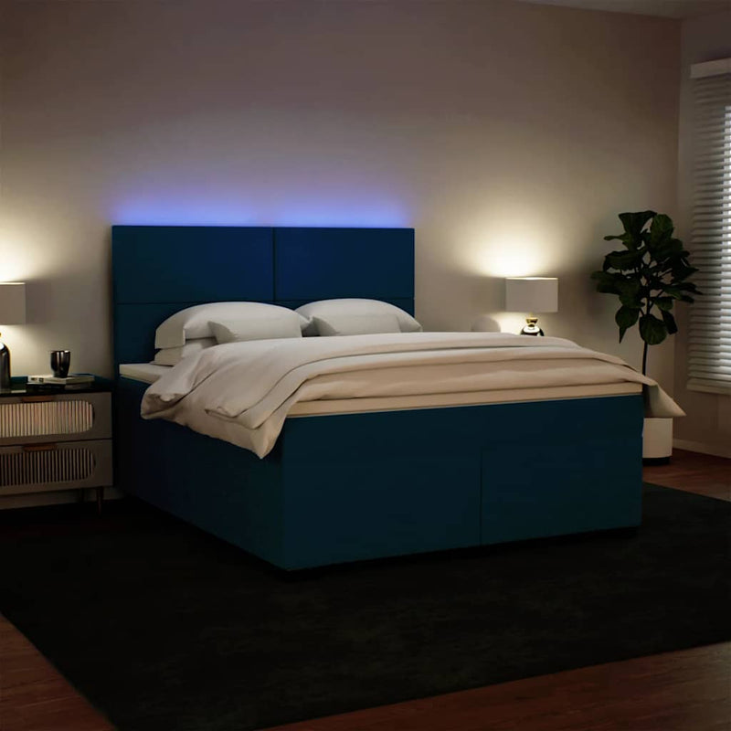 Pat box spring cu saltea, albastru, 180x200 cm, catifea
