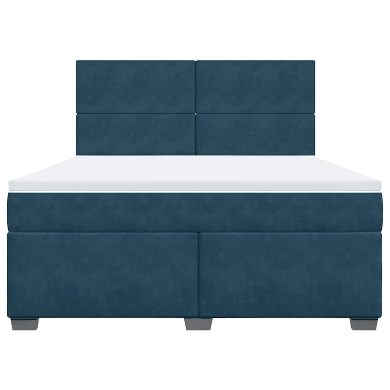 Pat box spring cu saltea, albastru, 180x200 cm, catifea