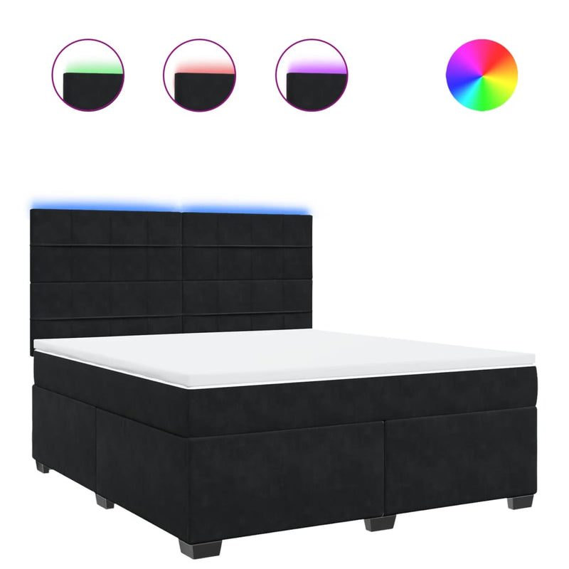 Pat box spring cu saltea, negru, 180x200 cm, catifea
