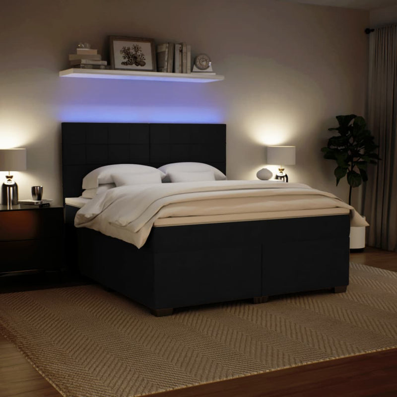Pat box spring cu saltea, negru, 180x200 cm, catifea