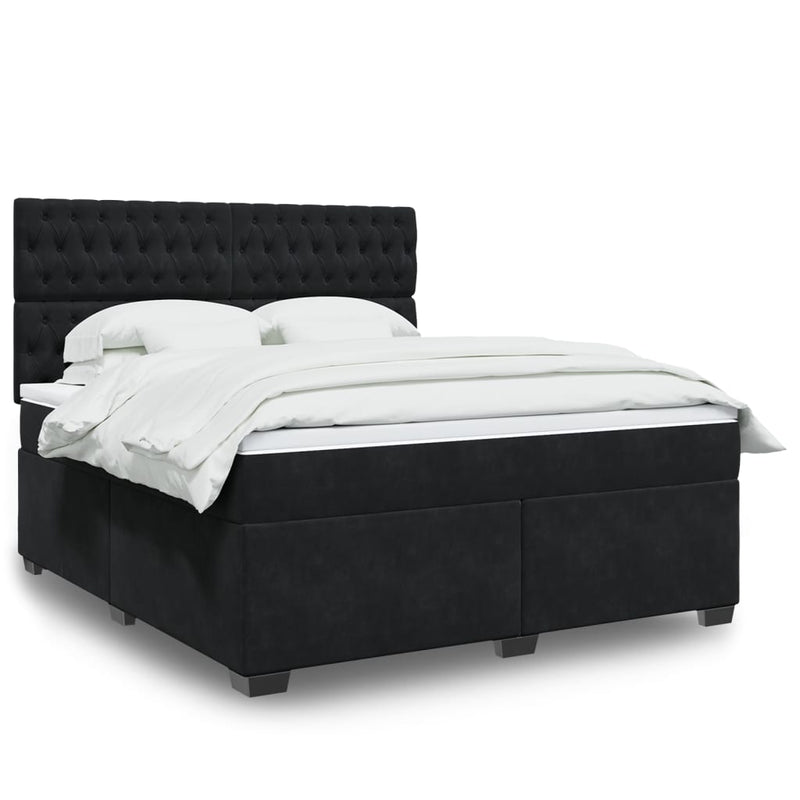 Pat box spring cu saltea, negru, 180x200 cm, catifea