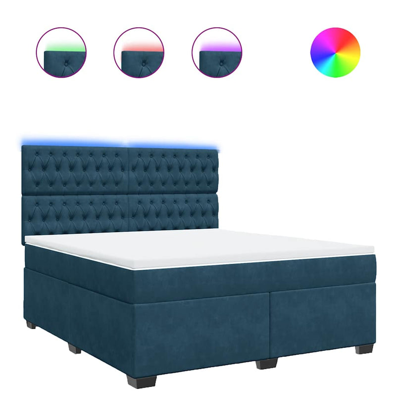Pat box spring cu saltea, albastru, 180x200 cm, catifea