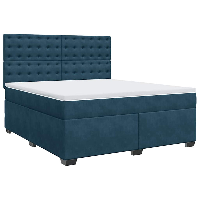Pat box spring cu saltea, albastru, 180x200 cm, catifea