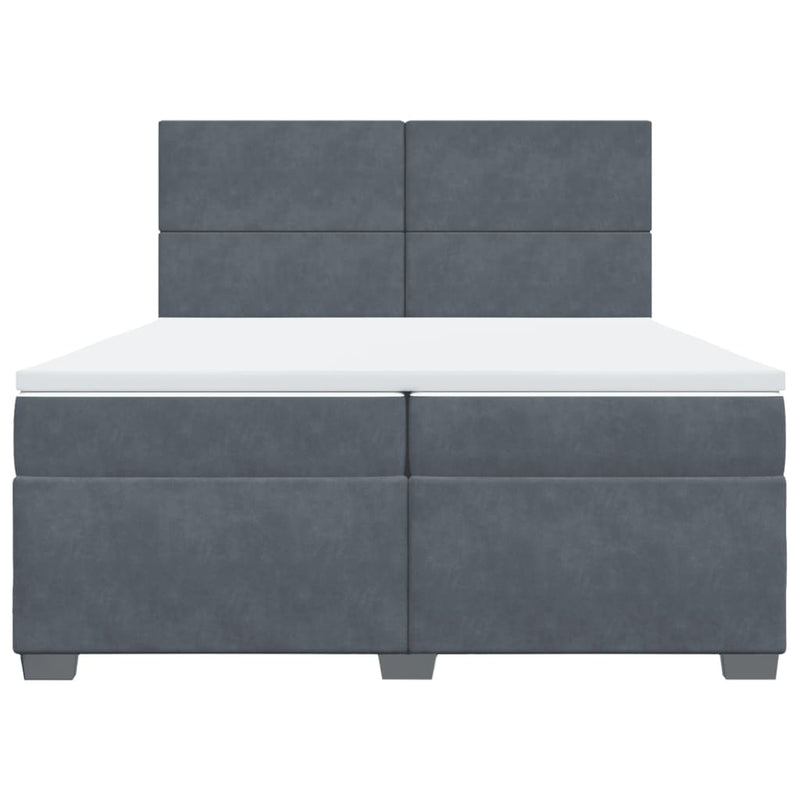 Pat box spring cu saltea, gri închis, 200x200 cm, catifea