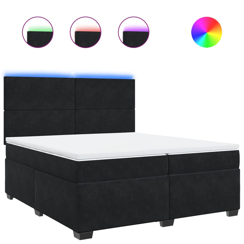 Pat box spring cu saltea, negru, 200x200 cm, catifea