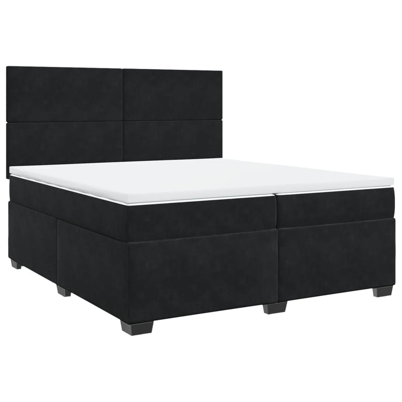 Pat box spring cu saltea, negru, 200x200 cm, catifea