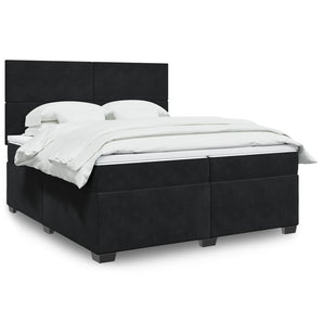 Pat box spring cu saltea, negru, 200x200 cm, catifea