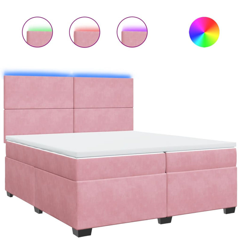 Pat box spring cu saltea, roz, 200x200 cm, catifea