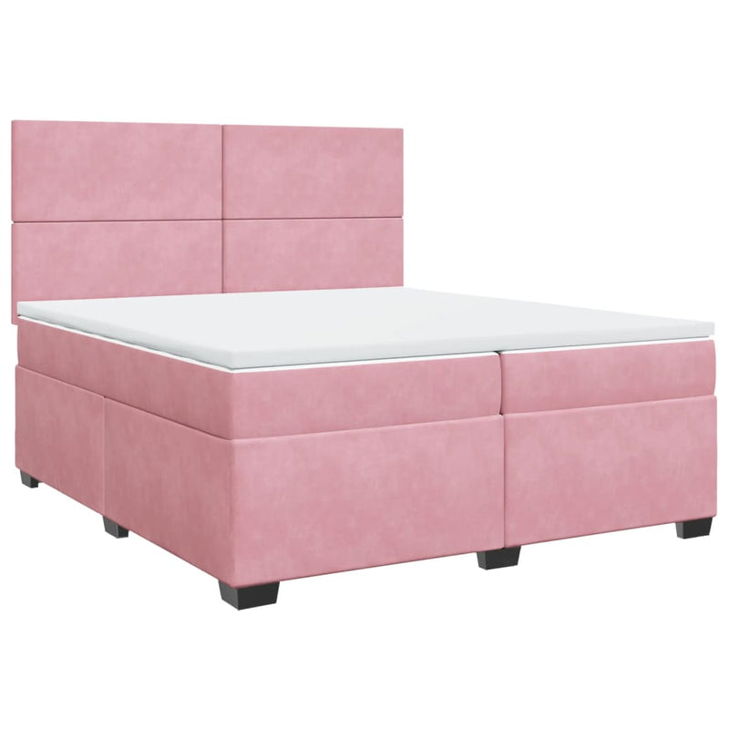 Pat box spring cu saltea, roz, 200x200 cm, catifea