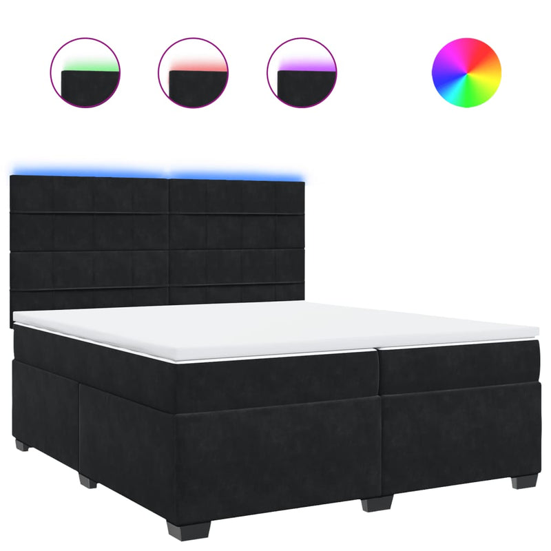 Pat box spring cu saltea, negru, 200x200 cm, catifea