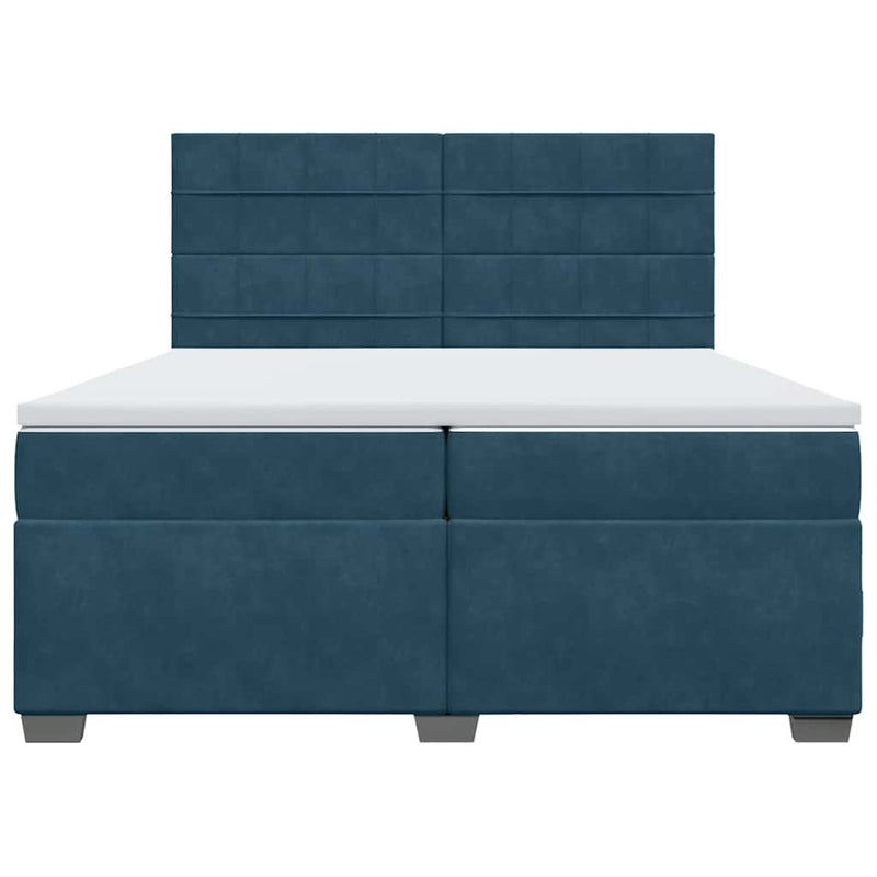 Pat box spring cu saltea, albastru, 200x200 cm, catifea