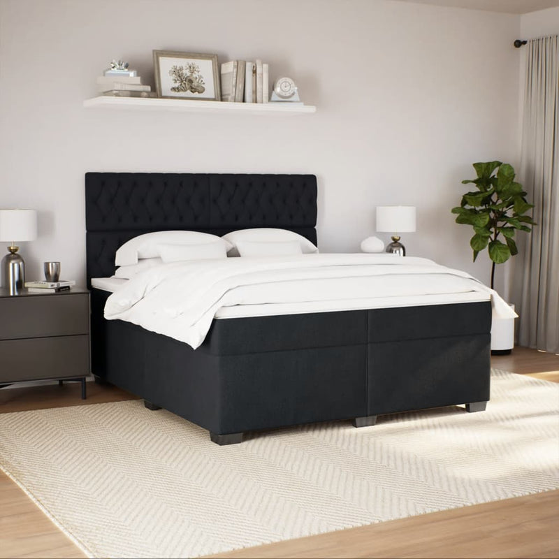Pat box spring cu saltea, negru, 200x200 cm, catifea