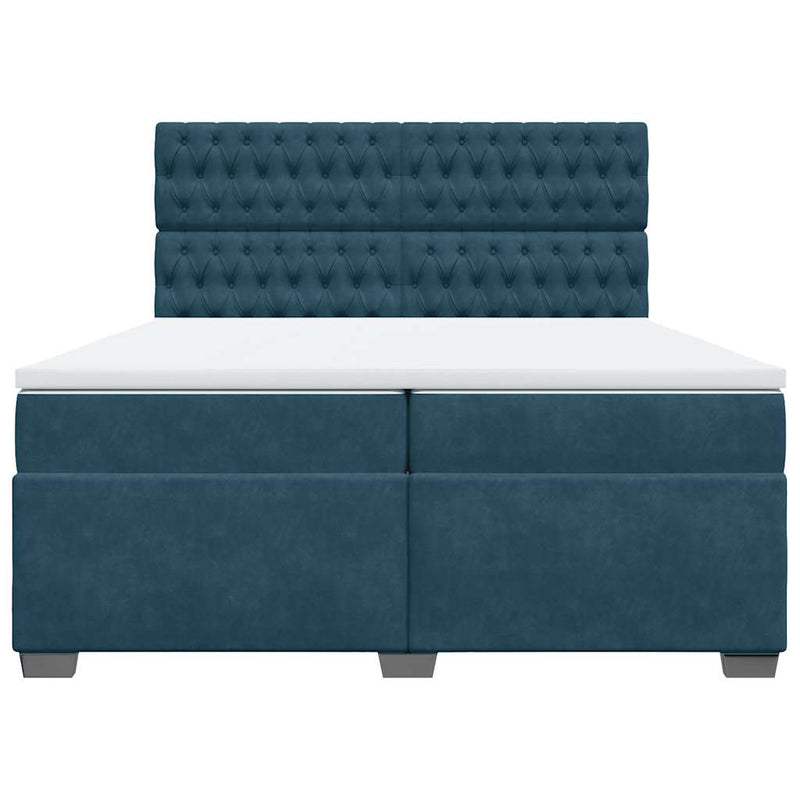 Pat box spring cu saltea, albastru, 200x200 cm, catifea