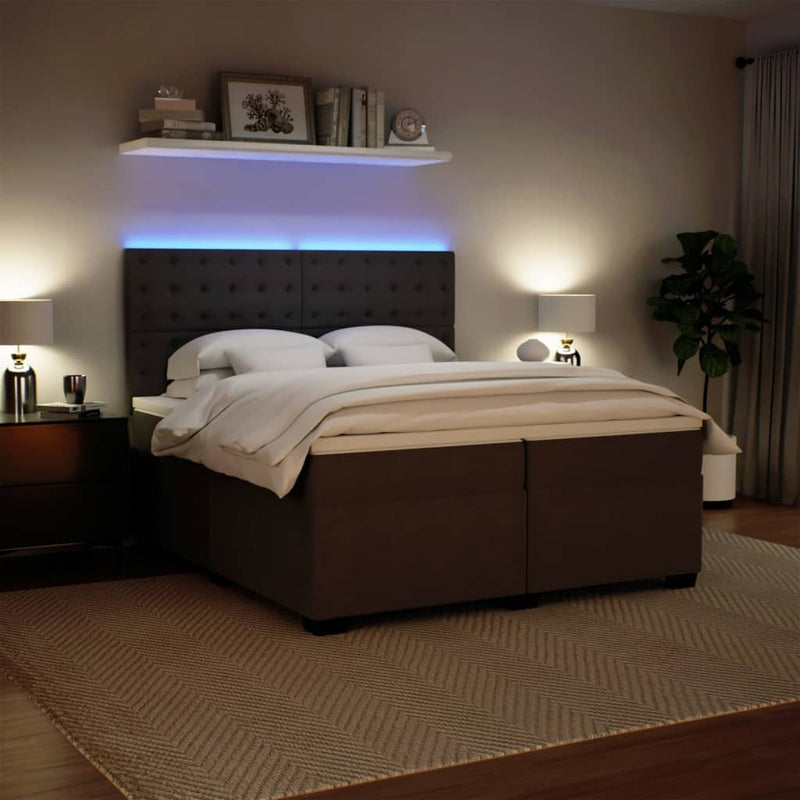 Pat box spring cu saltea, gri deschis, 200x200 cm, catifea