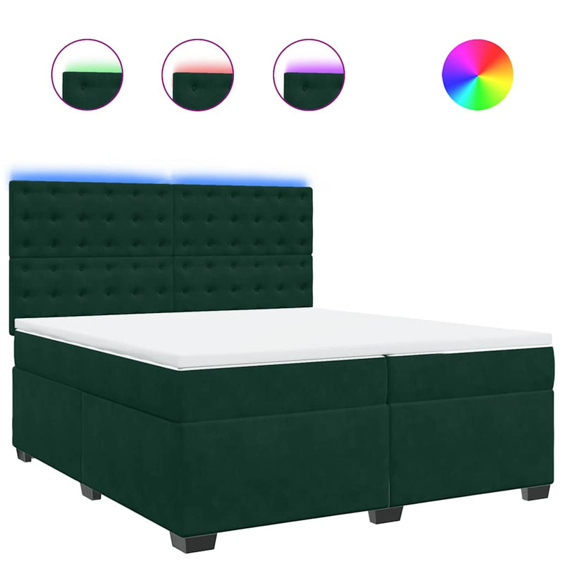 Pat box spring cu saltea, verde închis, 200x200 cm, catifea