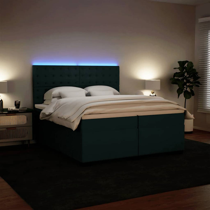 Pat box spring cu saltea, verde închis, 200x200 cm, catifea