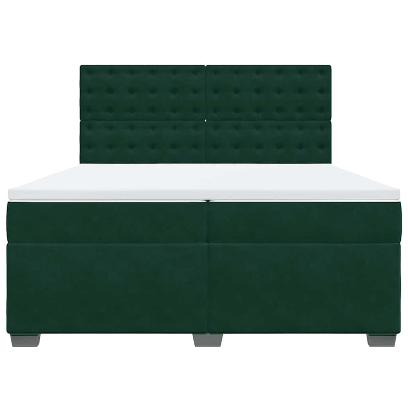 Pat box spring cu saltea, verde închis, 200x200 cm, catifea