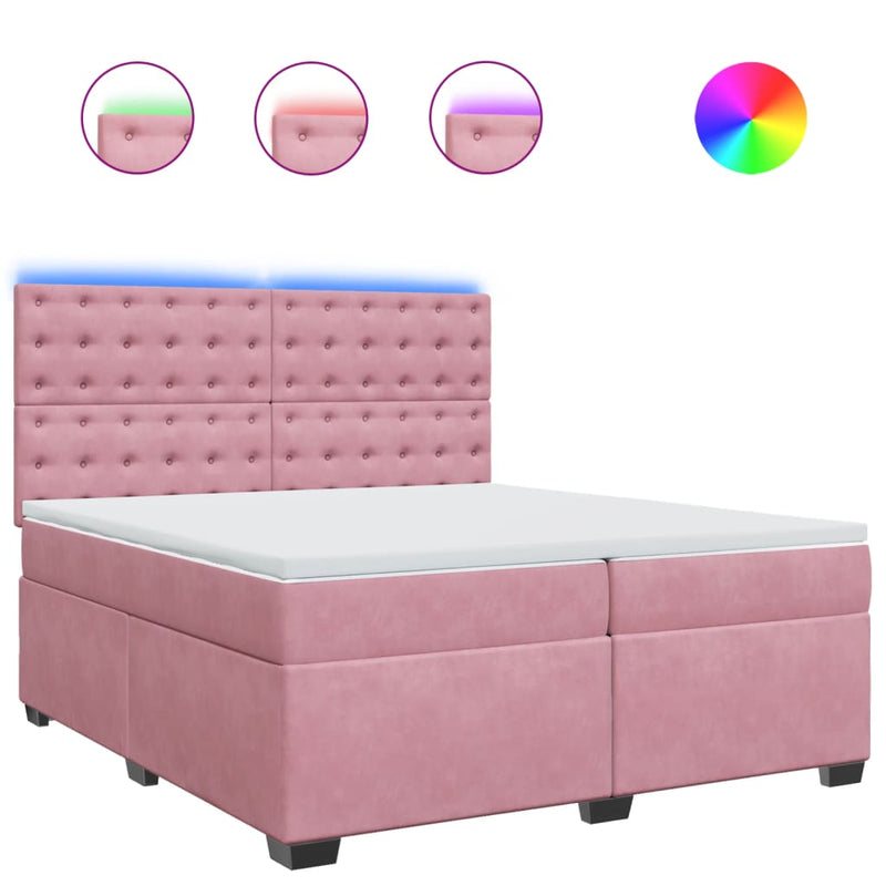 Pat box spring cu saltea, roz, 200x200 cm, catifea