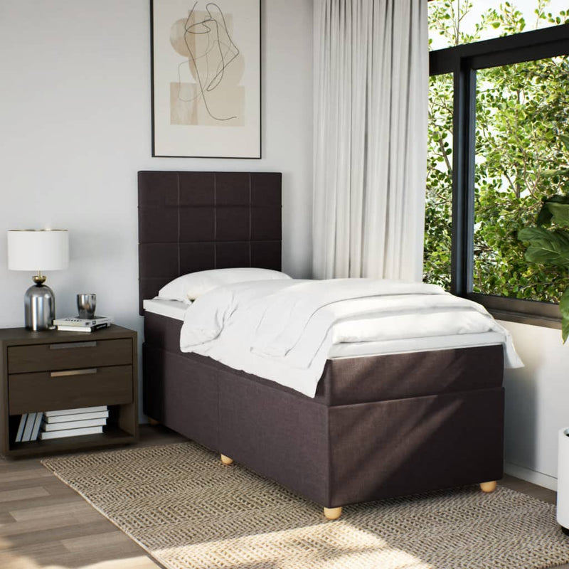 Pat box spring cu saltea, maro închis, 80x200 cm, textil