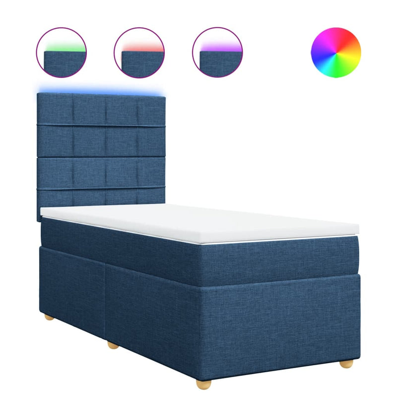 Pat box spring cu saltea, albastru, 80x200 cm, textil