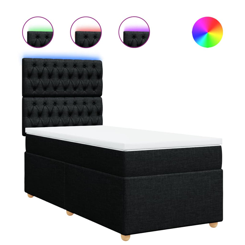 Pat box spring cu saltea, negru, 80x200 cm, textil