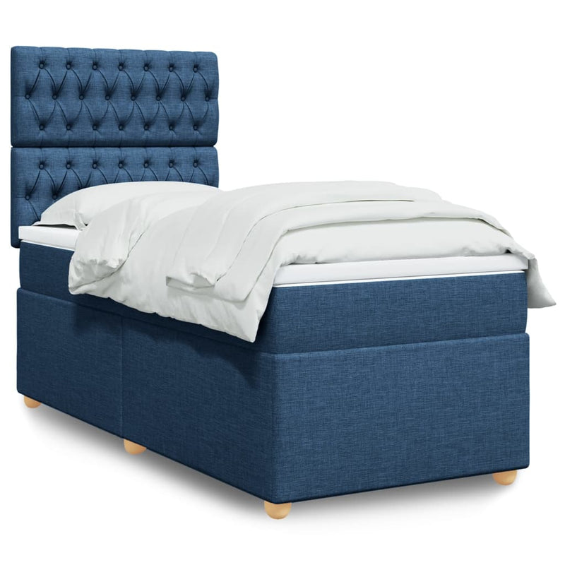 Pat box spring cu saltea, albastru, 80x200 cm, textil