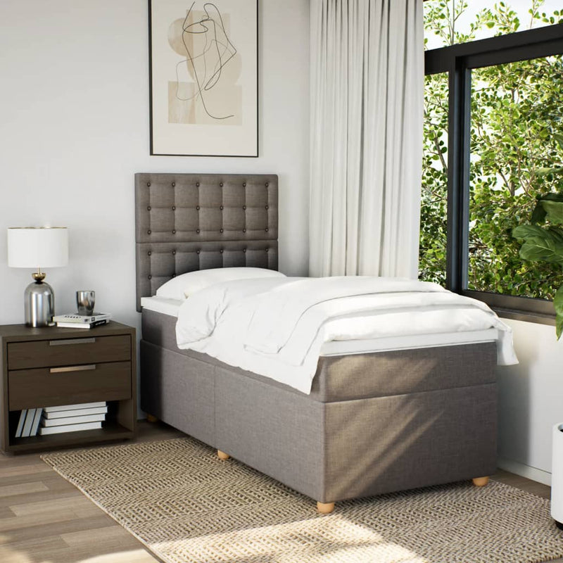 Pat box spring cu saltea, gri taupe, 80x200 cm, textil