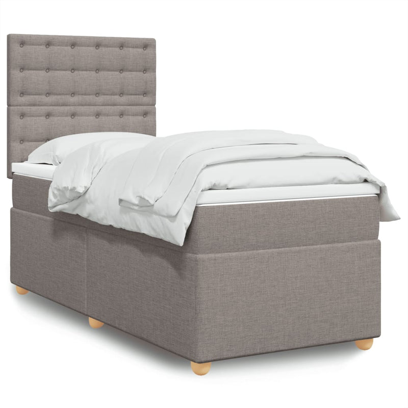 Pat box spring cu saltea, gri taupe, 80x200 cm, textil