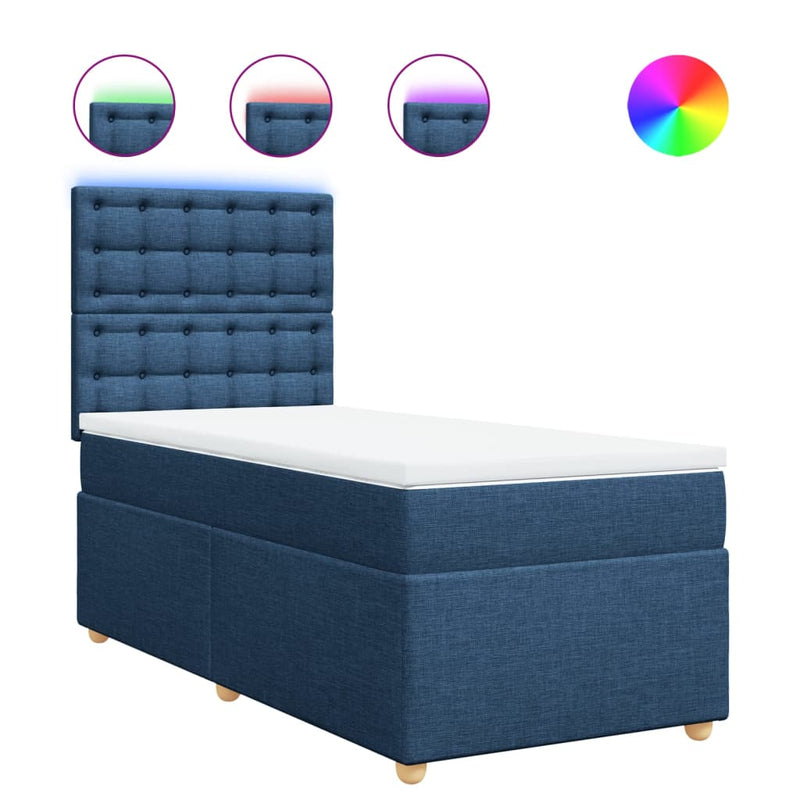 Pat box spring cu saltea, albastru, 80x200 cm, textil