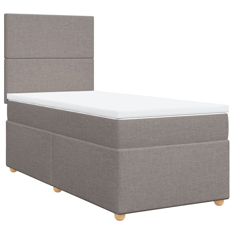 Pat box spring cu saltea, gri taupe, 90x190 cm, textil