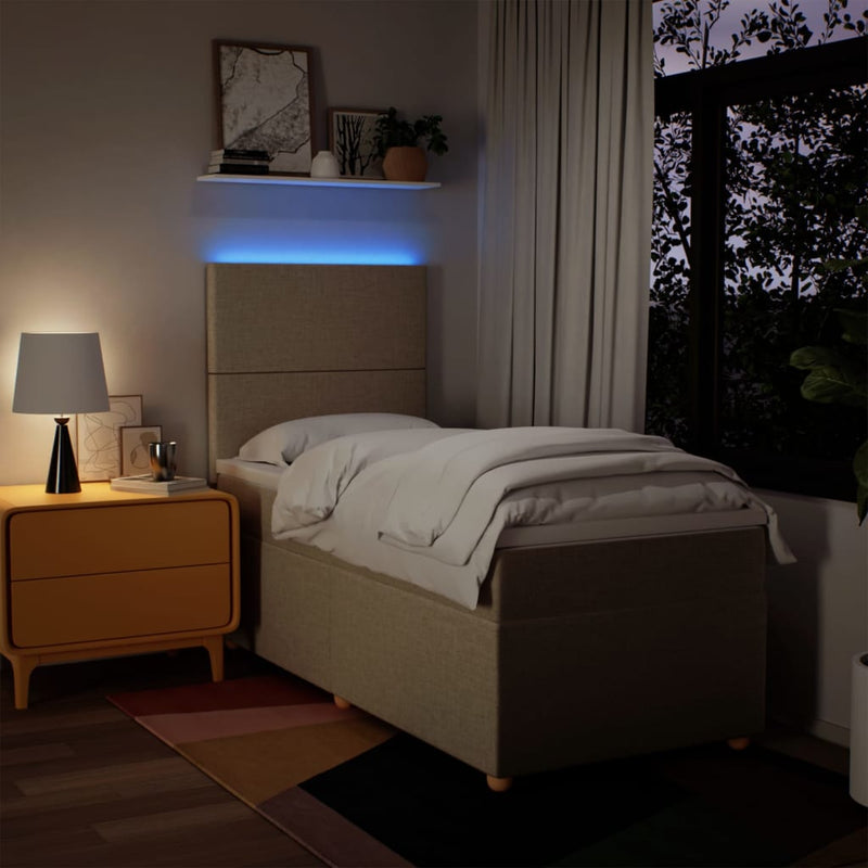 Pat box spring cu saltea, crem, 90x190 cm, textil