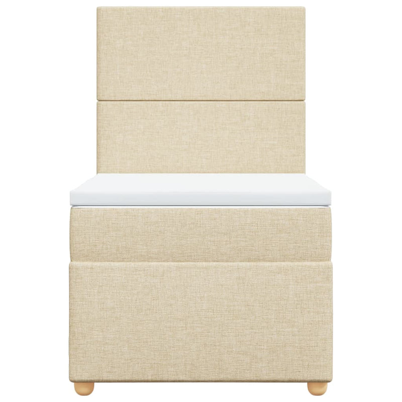 Pat box spring cu saltea, crem, 90x190 cm, textil
