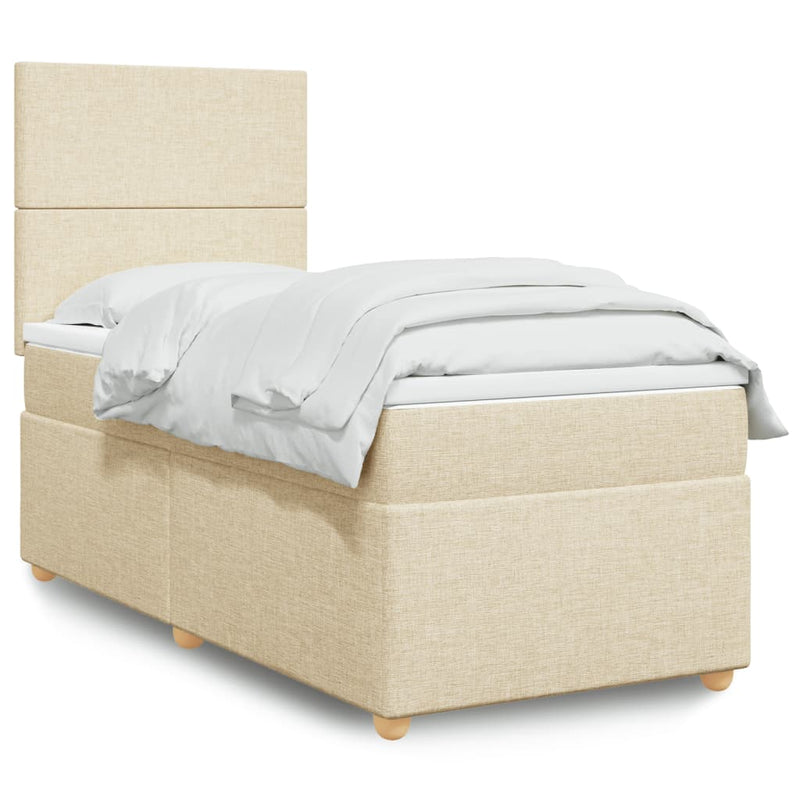 Pat box spring cu saltea, crem, 90x190 cm, textil