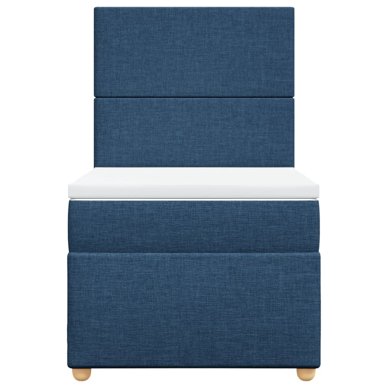 Pat box spring cu saltea, albastru, 90x190 cm, textil